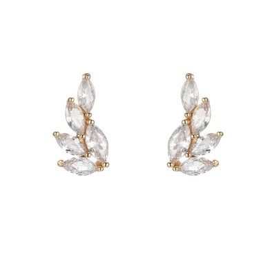 Gold Filled - Crystal Leaves Stud Earring
