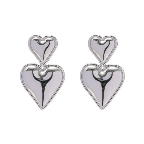 Double Heart Earring - Silver