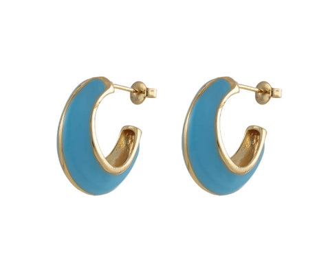 Gold Filled Bold Enamel Hoops Earring - Blue