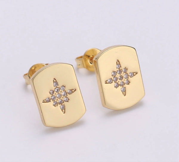 Gold Filled Crystal Star Square Earrings