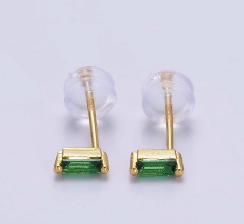 14K Gold Filled Green Baguette Stud Earrings