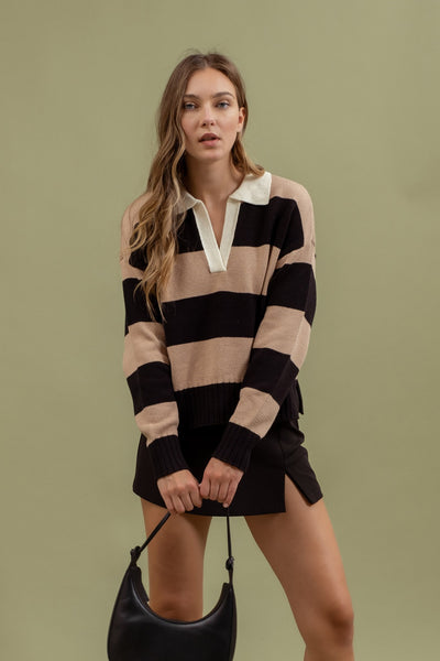 Stripe Sweater with Collar