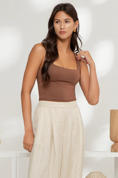 Basic Square Neck Tank - Brown