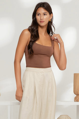 Basic Square Neck Tank - Brown