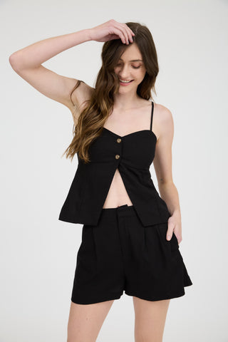 Split Hem Top - Black