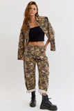 Camo Mid Rise Barrel Leg Jeans