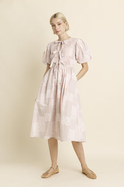 Smocked Patch Dress - Pink