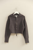 Front Zip Collared Sweater - Charcoal
