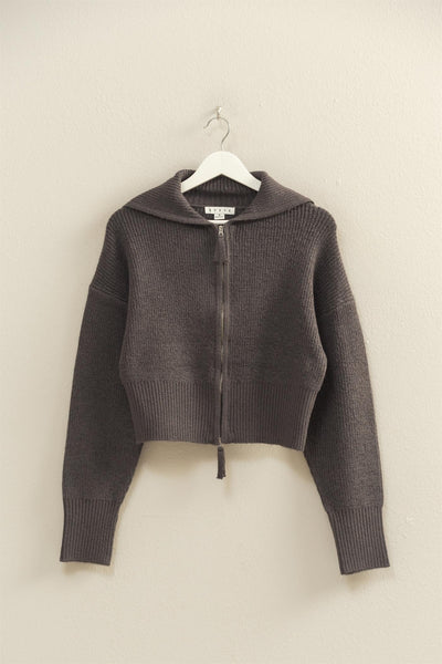 Front Zip Collared Sweater - Charcoal