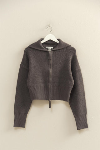 Front Zip Collared Sweater - Charcoal