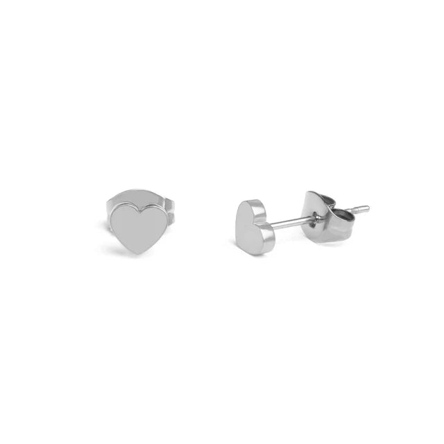 Heart Stud Earrings - Silver