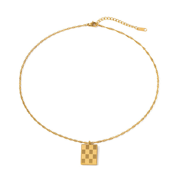 18k Gold Plated Texture Square Necklace