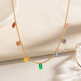 18K Gold Plated Multi Color Bead Chain Necklace