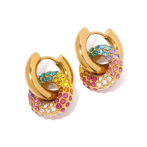 18k Gold Plated Colorful Cubic Zirconia Hoop Earrings