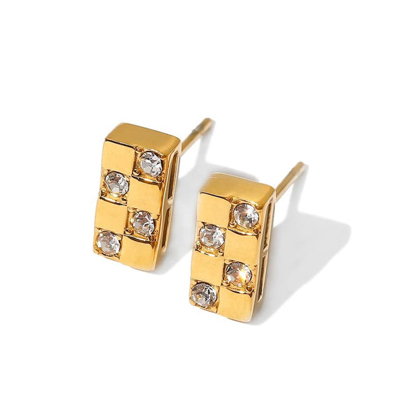 18k Gold Plated Check Stud Earrings