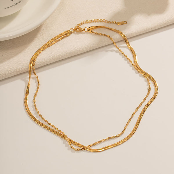 18K Gold Plated Twist Snake Chain Double Layer Necklace