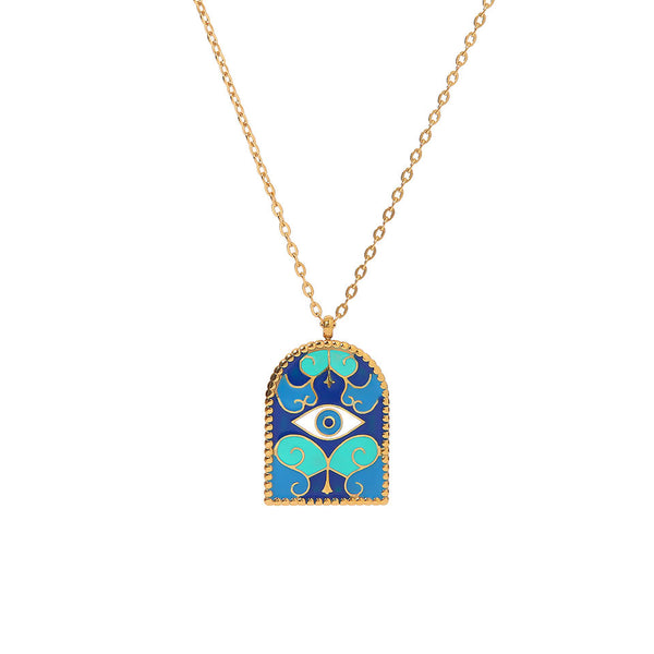18 K Gold Plated Blue Enamel Eye Necklace