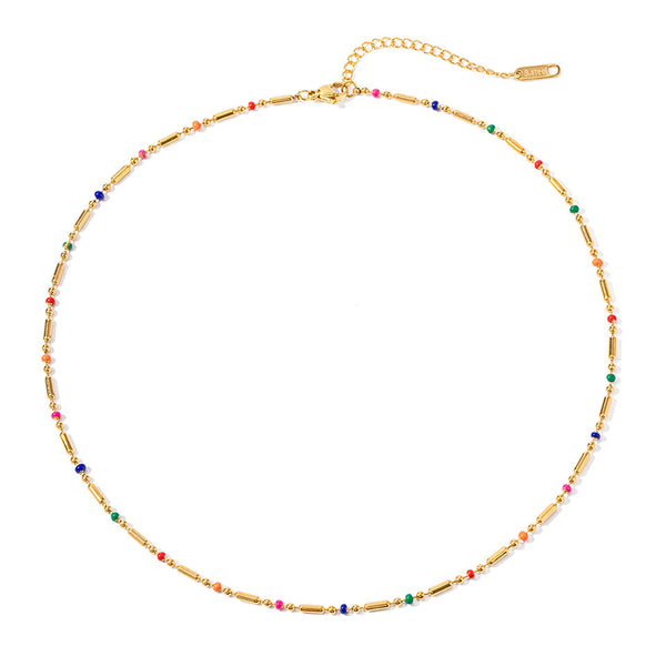 18k Gold Plated Multi Color Beaded Necklace