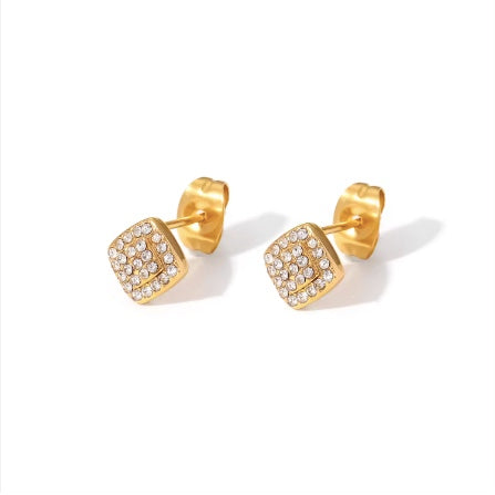 18K Gold Plated Dainty Square Earrings