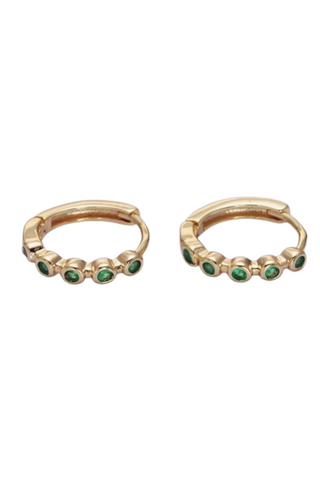 Emerald Lined Huggie Earring - Gold Filled