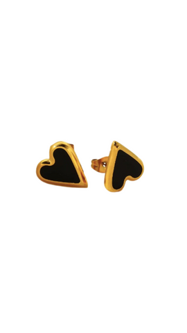 18K Gold Plated Black Heart Stud Earrings