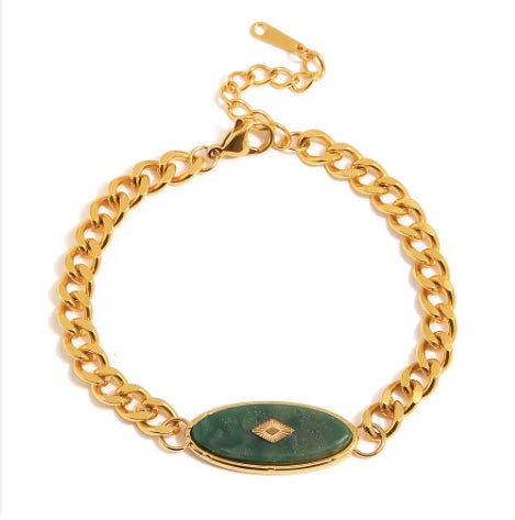 18k Gold Plated Stainless Steel Green Stone Bracelet