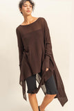Knit Long Tunic Top - Brown