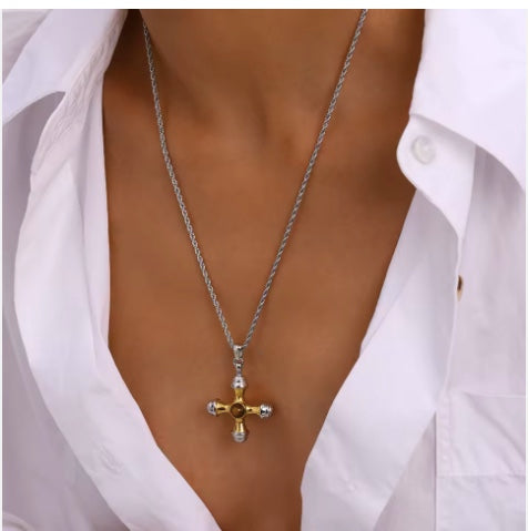 Two Tone Cross Necklace