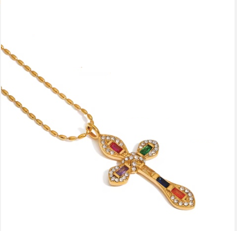 Multi Stone Cross Necklace