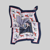 COLORFUL HORSE AND GEO PRINT SQUARE SCARF - BLUE OR BEIGE
