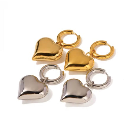 XL Heart Earrings - Gold + Silver