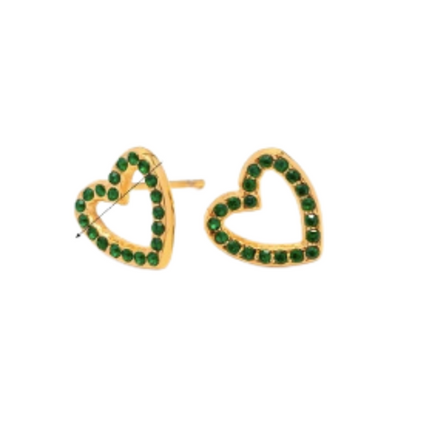 18K Gold Plated Stainless Steel Green Heart Earrings