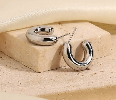 Silver Plated Stainless Steel Hoop Earring