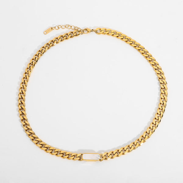 Cuban Chain Necklace 18K Gold Plated Stainless Steel - White