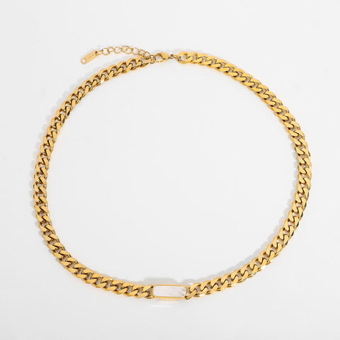 Cuban Chain Necklace 18K Gold Plated Stainless Steel - White
