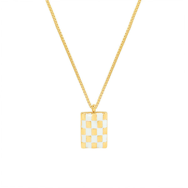 White + Gold Check Necklace